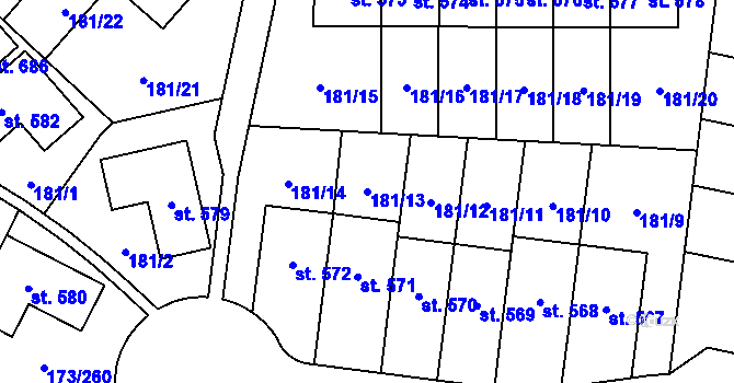 Parcela st. 181/13 v KÚ Velké Přílepy, Katastrální mapa
