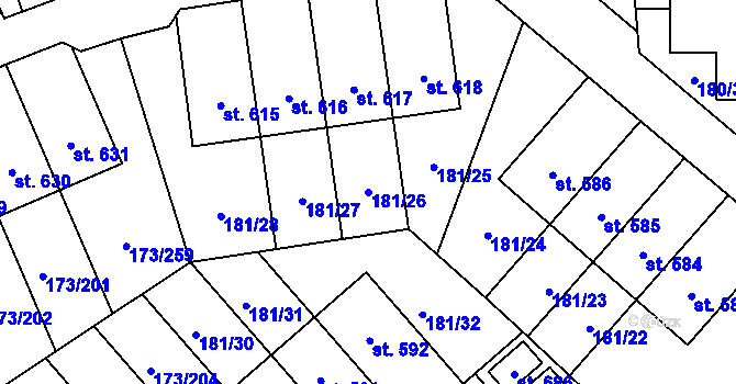 Parcela st. 181/26 v KÚ Velké Přílepy, Katastrální mapa