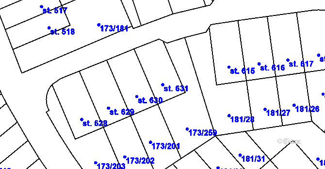 Parcela st. 631 v KÚ Velké Přílepy, Katastrální mapa