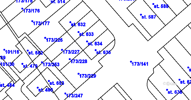 Parcela st. 635 v KÚ Velké Přílepy, Katastrální mapa