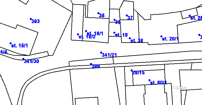 Parcela st. 341/21 v KÚ Velké Přílepy, Katastrální mapa