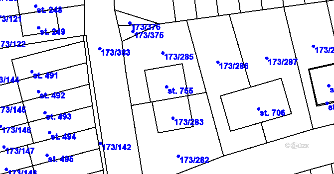 Parcela st. 173/284 v KÚ Velké Přílepy, Katastrální mapa