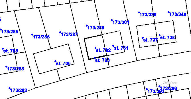 Parcela st. 173/288 v KÚ Velké Přílepy, Katastrální mapa