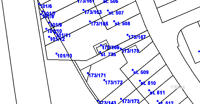 Parcela st. 735 v KÚ Velké Přílepy, Katastrální mapa