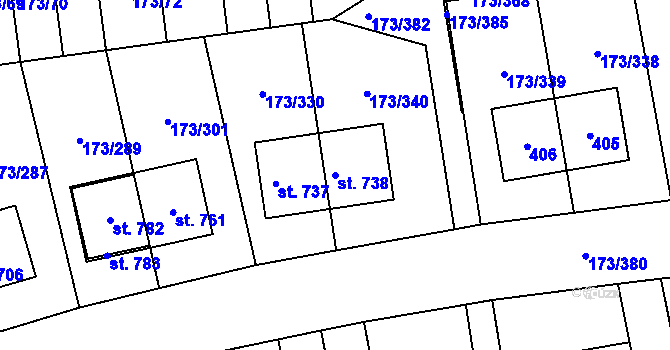 Parcela st. 738 v KÚ Velké Přílepy, Katastrální mapa