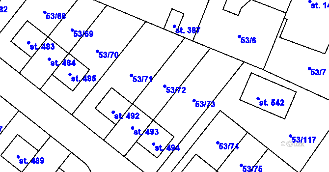 Parcela st. 53/72 v KÚ Velké Přítočno, Katastrální mapa