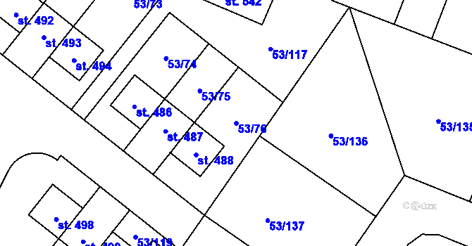 Parcela st. 53/76 v KÚ Velké Přítočno, Katastrální mapa