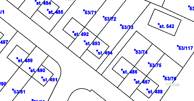 Parcela st. 494 v KÚ Velké Přítočno, Katastrální mapa