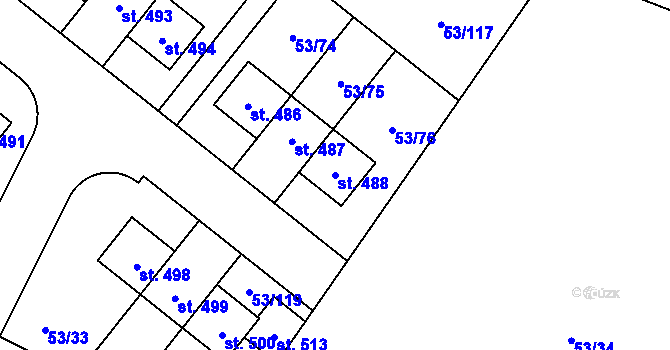 Parcela st. 488 v KÚ Velké Přítočno, Katastrální mapa