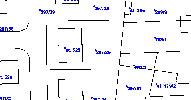 Parcela st. 297/25 v KÚ Velké Přítočno, Katastrální mapa