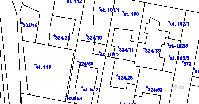 Parcela st. 101/2 v KÚ Velké Přítočno, Katastrální mapa
