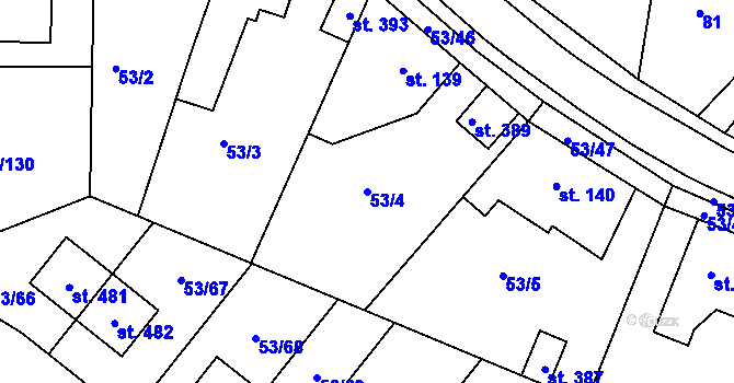 Parcela st. 53/4 v KÚ Velké Přítočno, Katastrální mapa