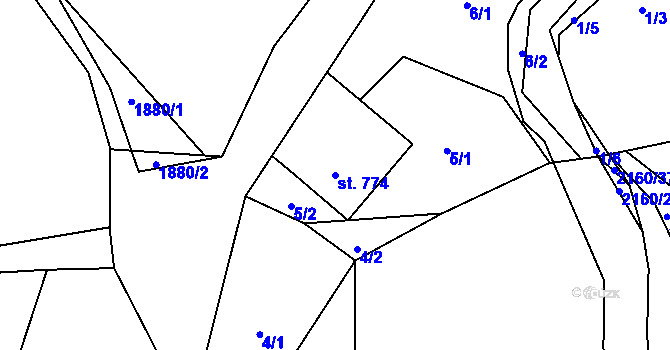 Parcela st. 774 v KÚ Velké Svatoňovice, Katastrální mapa
