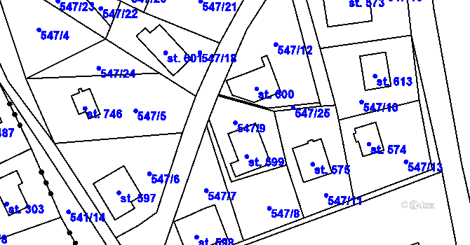 Parcela st. 547/9 v KÚ Velké Svatoňovice, Katastrální mapa