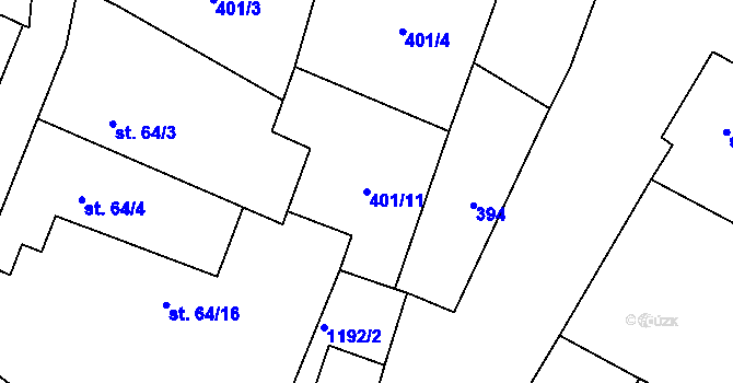 Parcela st. 401/11 v KÚ Velké Všelisy, Katastrální mapa