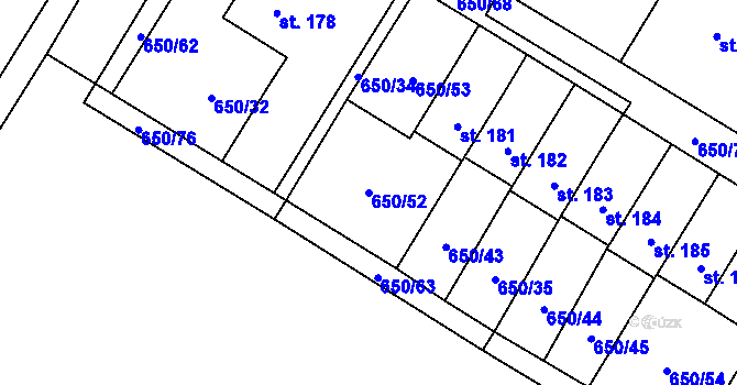 Parcela st. 650/52 v KÚ Velké Všelisy, Katastrální mapa