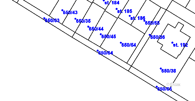 Parcela st. 650/64 v KÚ Velké Všelisy, Katastrální mapa