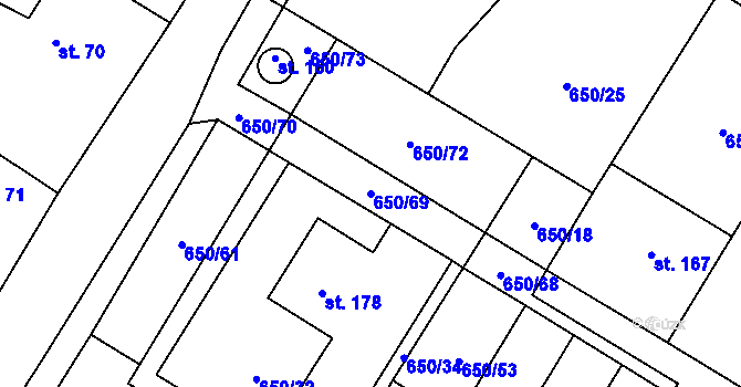 Parcela st. 650/69 v KÚ Velké Všelisy, Katastrální mapa