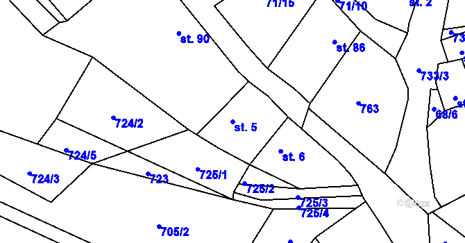 Parcela st. 5 v KÚ Malíč, Katastrální mapa