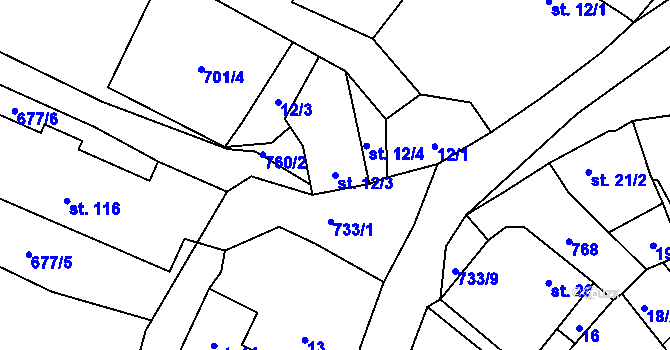 Parcela st. 12/3 v KÚ Malíč, Katastrální mapa