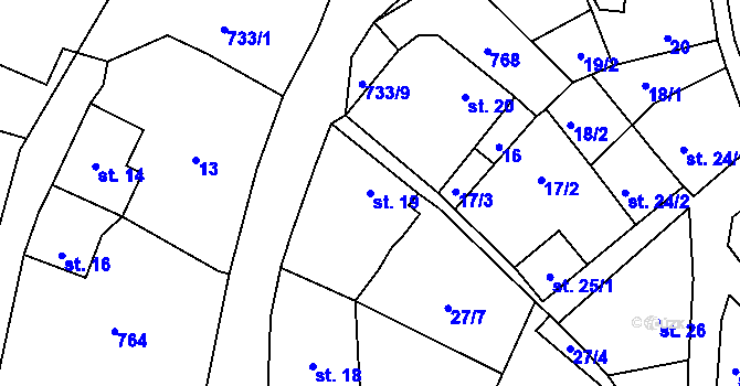 Parcela st. 19 v KÚ Malíč, Katastrální mapa