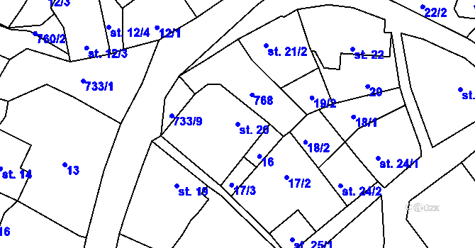 Parcela st. 20 v KÚ Malíč, Katastrální mapa