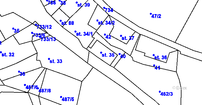 Parcela st. 35 v KÚ Malíč, Katastrální mapa