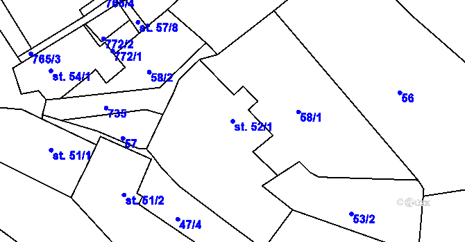 Parcela st. 52/1 v KÚ Malíč, Katastrální mapa