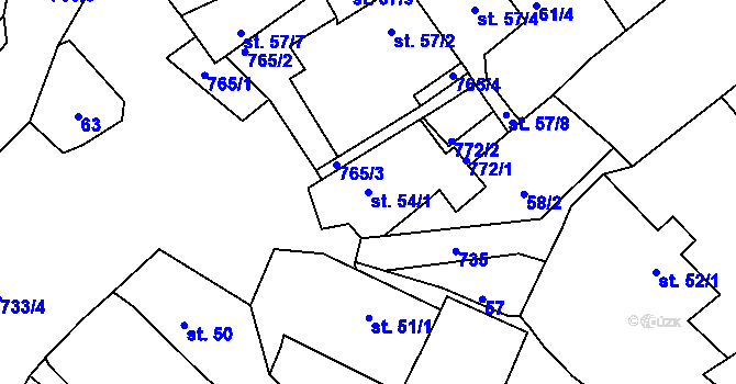 Parcela st. 54/1 v KÚ Malíč, Katastrální mapa