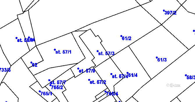 Parcela st. 57/3 v KÚ Malíč, Katastrální mapa