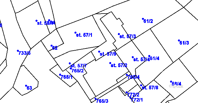 Parcela st. 57/9 v KÚ Malíč, Katastrální mapa