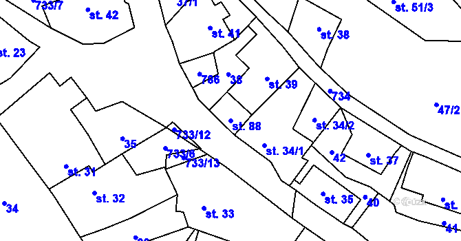 Parcela st. 88 v KÚ Malíč, Katastrální mapa