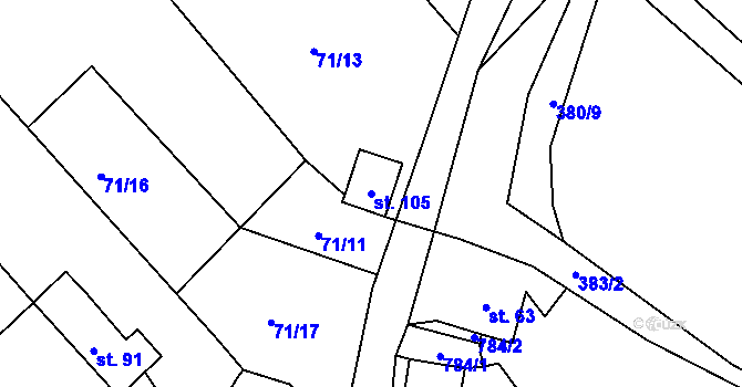 Parcela st. 105 v KÚ Malíč, Katastrální mapa