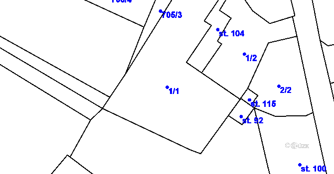 Parcela st. 1/1 v KÚ Malíč, Katastrální mapa