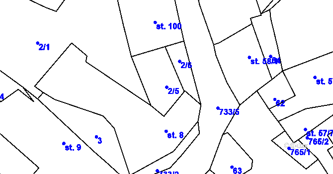 Parcela st. 2/5 v KÚ Malíč, Katastrální mapa