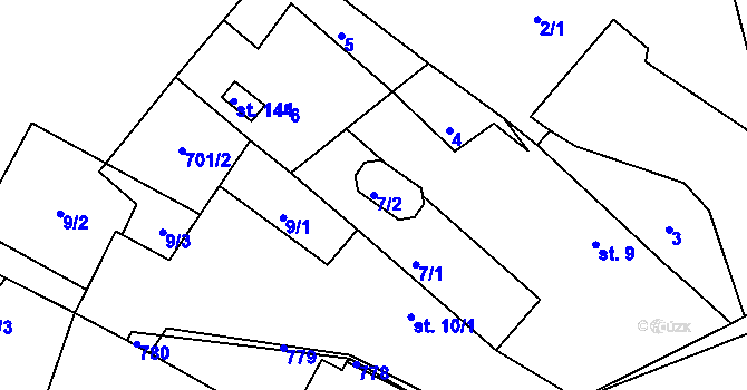 Parcela st. 7/2 v KÚ Malíč, Katastrální mapa