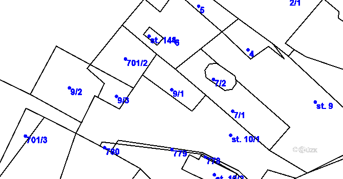Parcela st. 9/1 v KÚ Malíč, Katastrální mapa