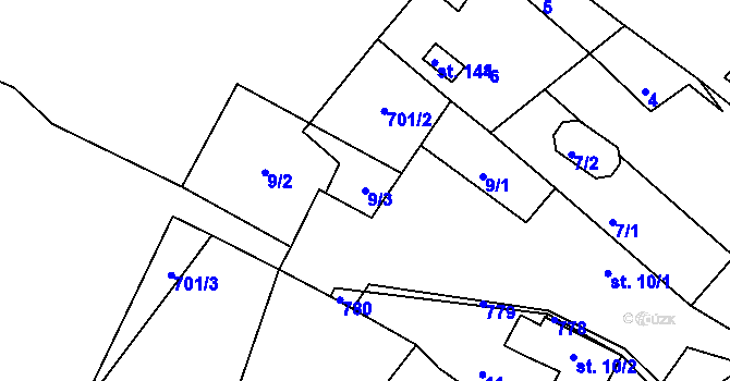Parcela st. 9/3 v KÚ Malíč, Katastrální mapa