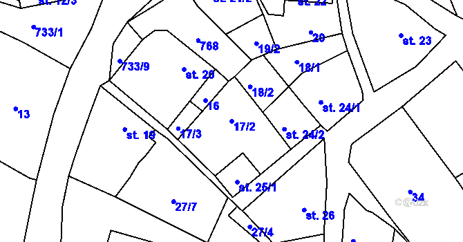 Parcela st. 17/2 v KÚ Malíč, Katastrální mapa