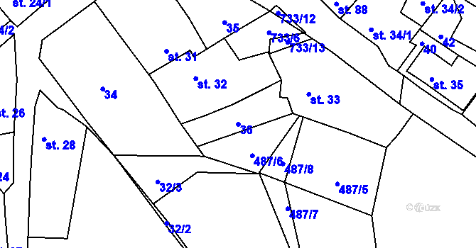Parcela st. 36 v KÚ Malíč, Katastrální mapa