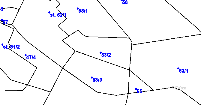 Parcela st. 53/2 v KÚ Malíč, Katastrální mapa