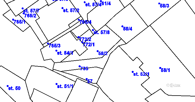 Parcela st. 58/2 v KÚ Malíč, Katastrální mapa
