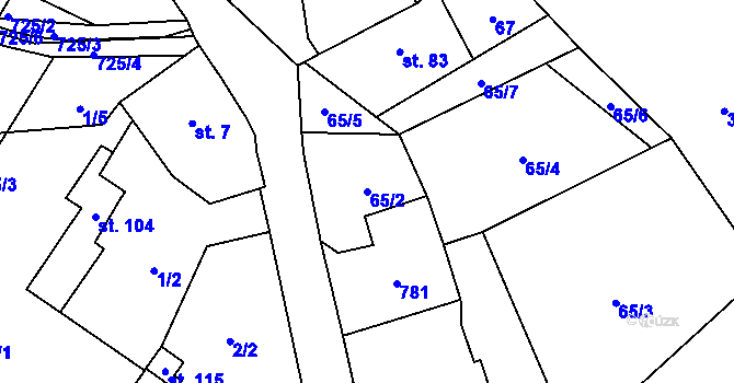 Parcela st. 65/2 v KÚ Malíč, Katastrální mapa