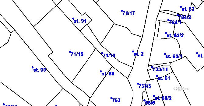 Parcela st. 71/10 v KÚ Malíč, Katastrální mapa