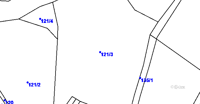 Parcela st. 121/3 v KÚ Malíč, Katastrální mapa