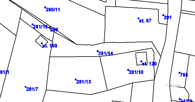 Parcela st. 281/14 v KÚ Malíč, Katastrální mapa