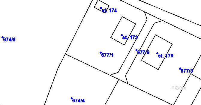 Parcela st. 677/1 v KÚ Malíč, Katastrální mapa