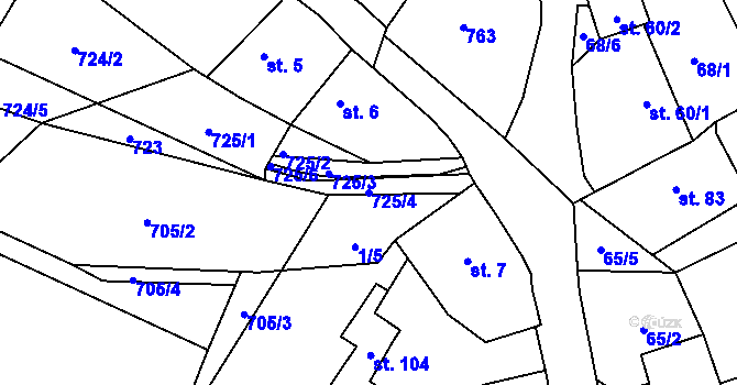 Parcela st. 725/4 v KÚ Malíč, Katastrální mapa