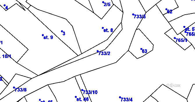Parcela st. 733/2 v KÚ Malíč, Katastrální mapa