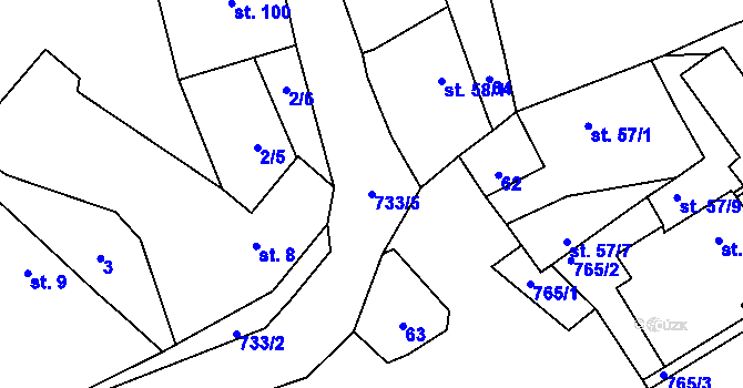 Parcela st. 733/5 v KÚ Malíč, Katastrální mapa